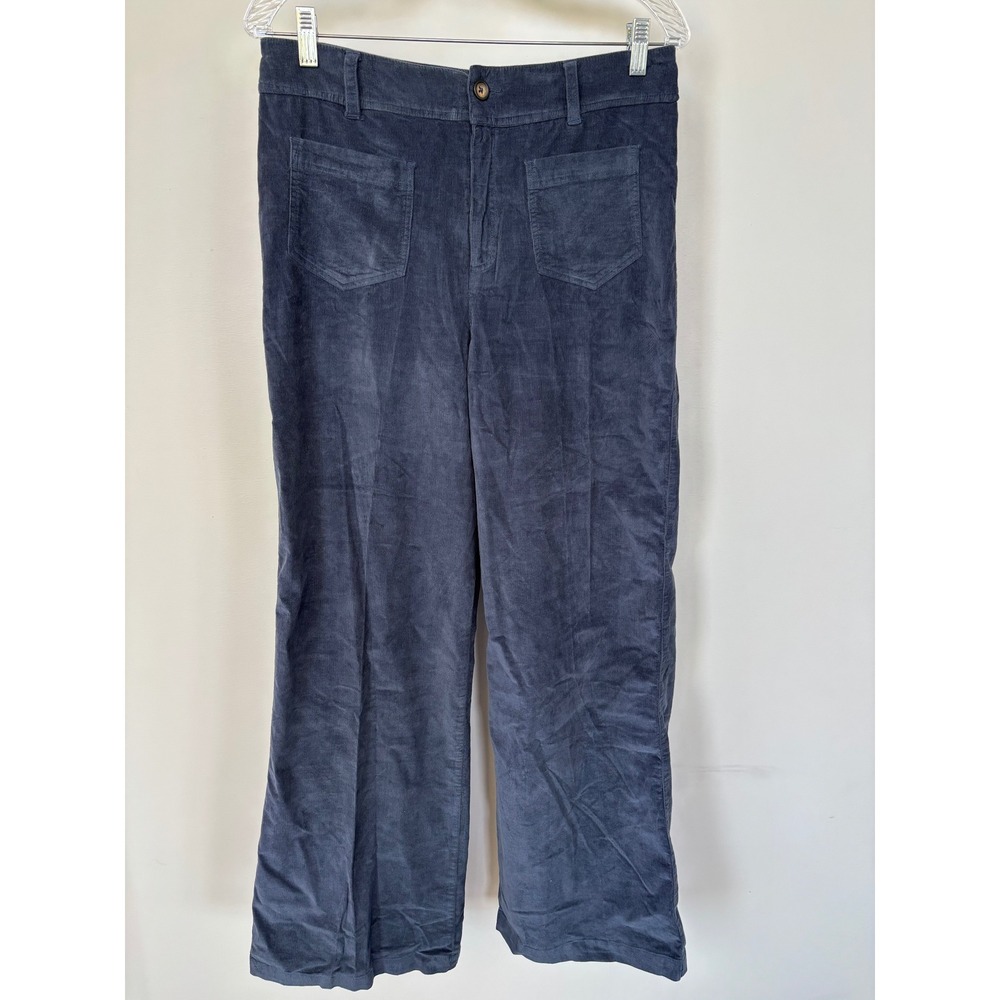 Garnet Hill Navy Blue Organic Cotton Corduroy Wide Leg Pants Size 10 NWT
